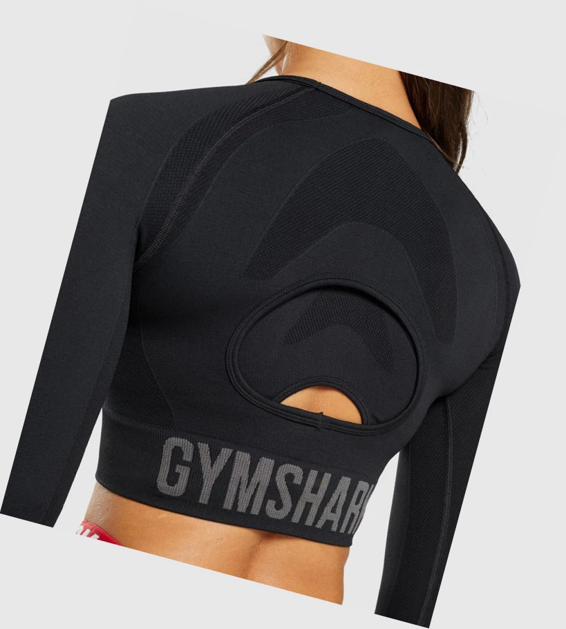 Gymshark Flex Sports Crop Top Gensere Dame Svarte | OFWUEG632