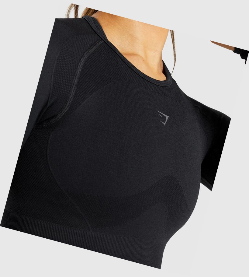 Gymshark Flex Sports Crop Top Gensere Dame Svarte | OFWUEG632