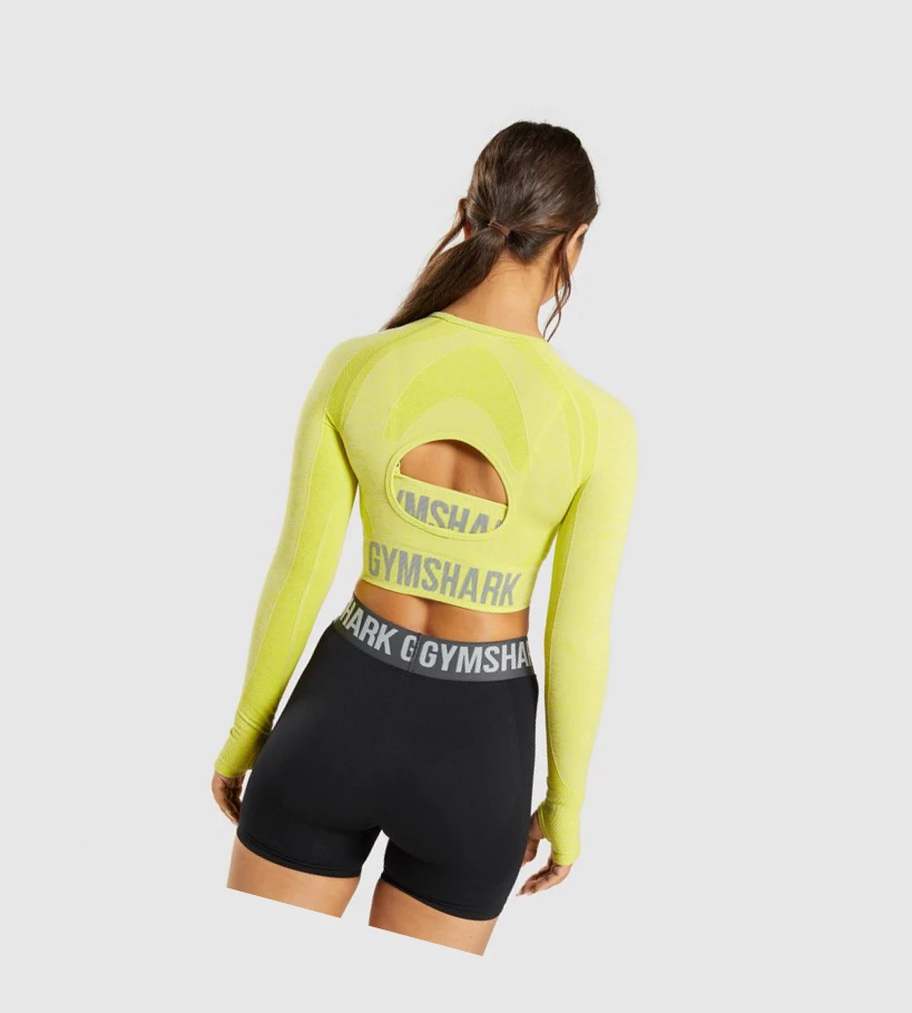 Gymshark Flex Sports Crop Top Gensere Dame Gul | YLTDGJ021