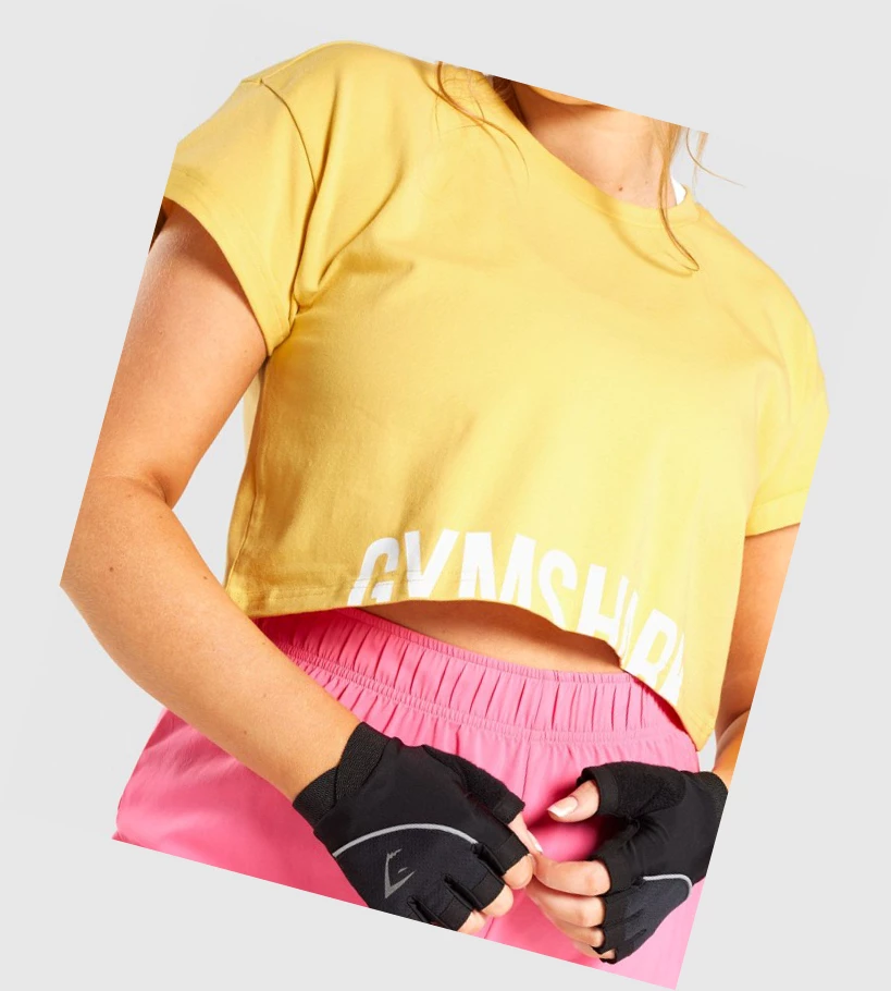 Gymshark Fraction Crop Top Gensere Dame Gul | AMCOKD607