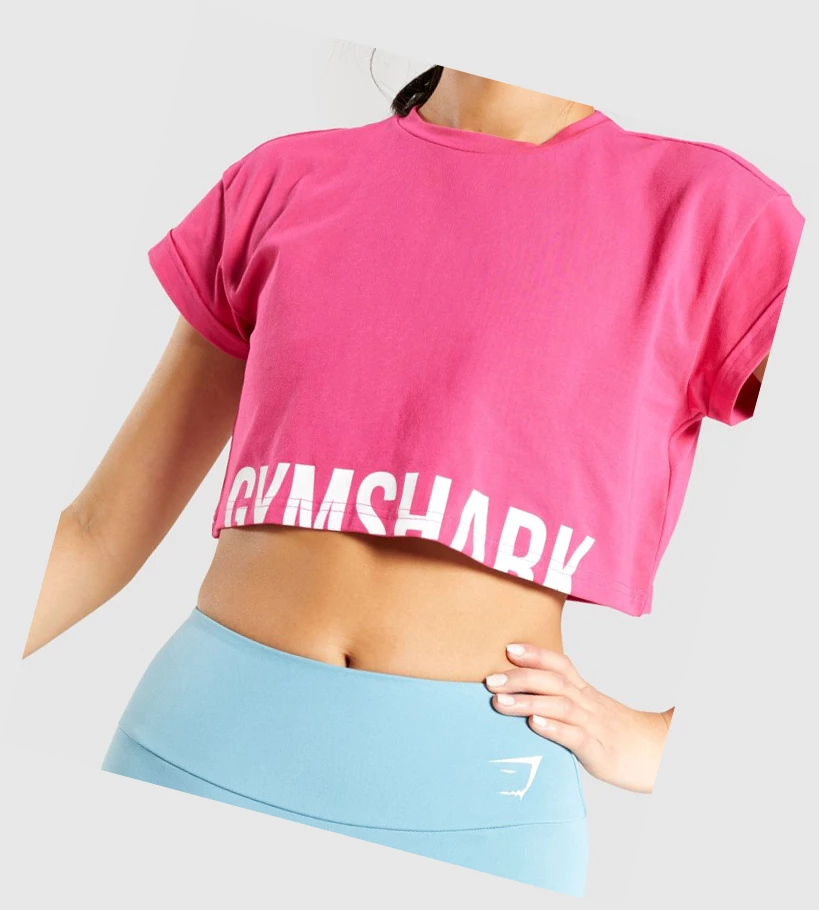 Gymshark Fraction Crop Top Gensere Dame Rosa | DSKNJU692