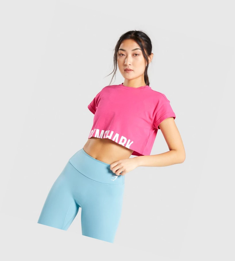 Gymshark Fraction Crop Top Gensere Dame Rosa | DSKNJU692