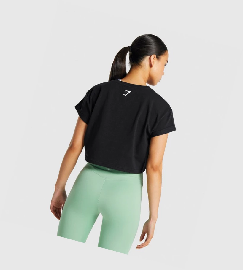 Gymshark Fraction Crop Top Gensere Dame Svarte | EZTCPK140