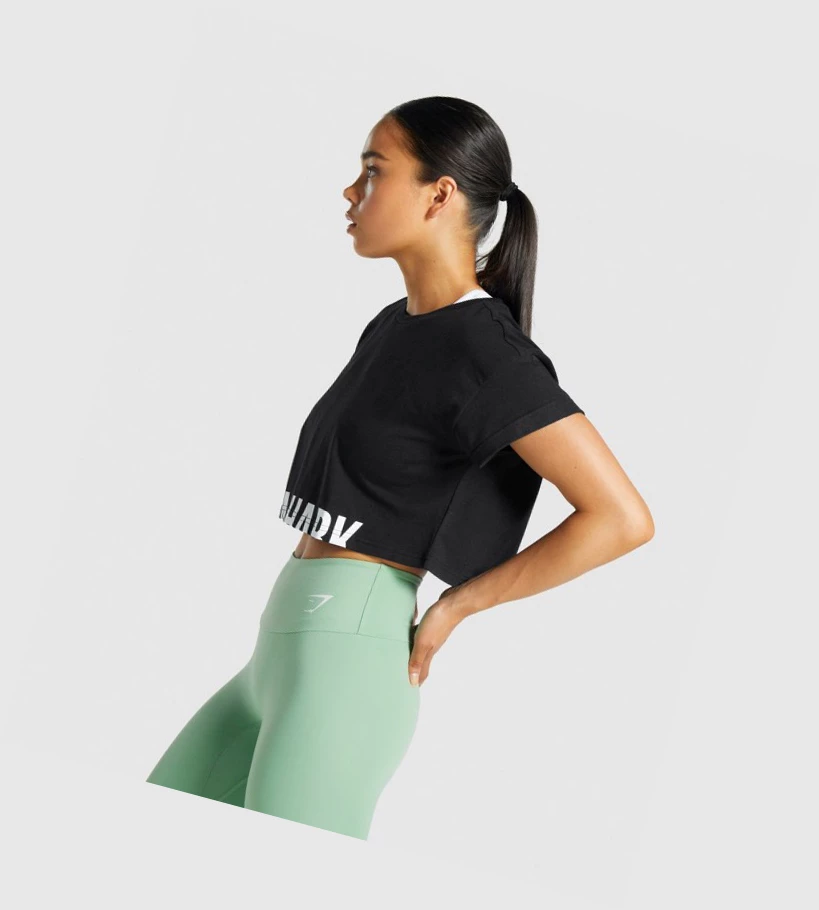 Gymshark Fraction Crop Top Gensere Dame Svarte | EZTCPK140