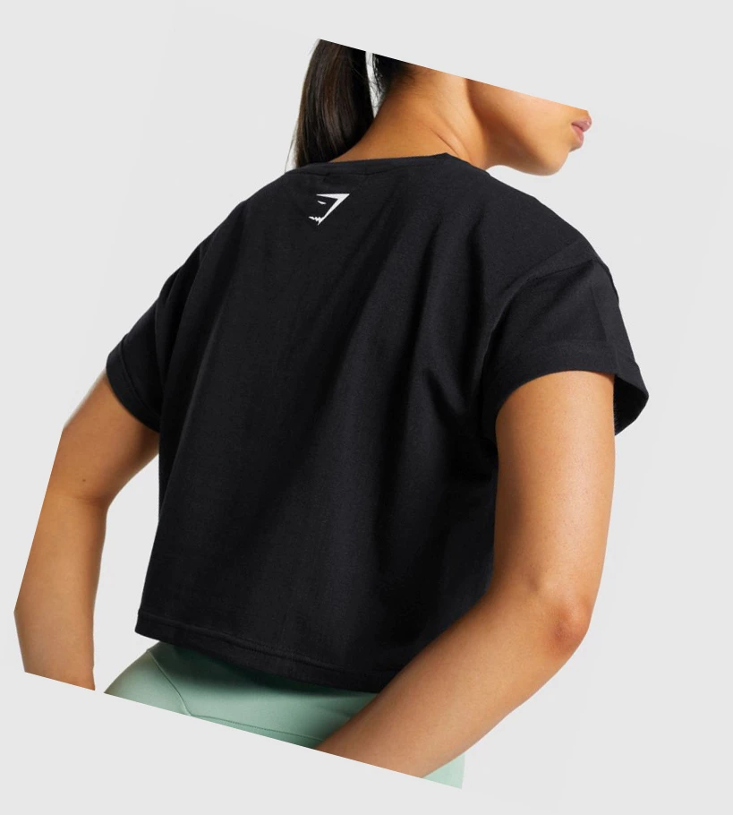 Gymshark Fraction Crop Top Gensere Dame Svarte | EZTCPK140