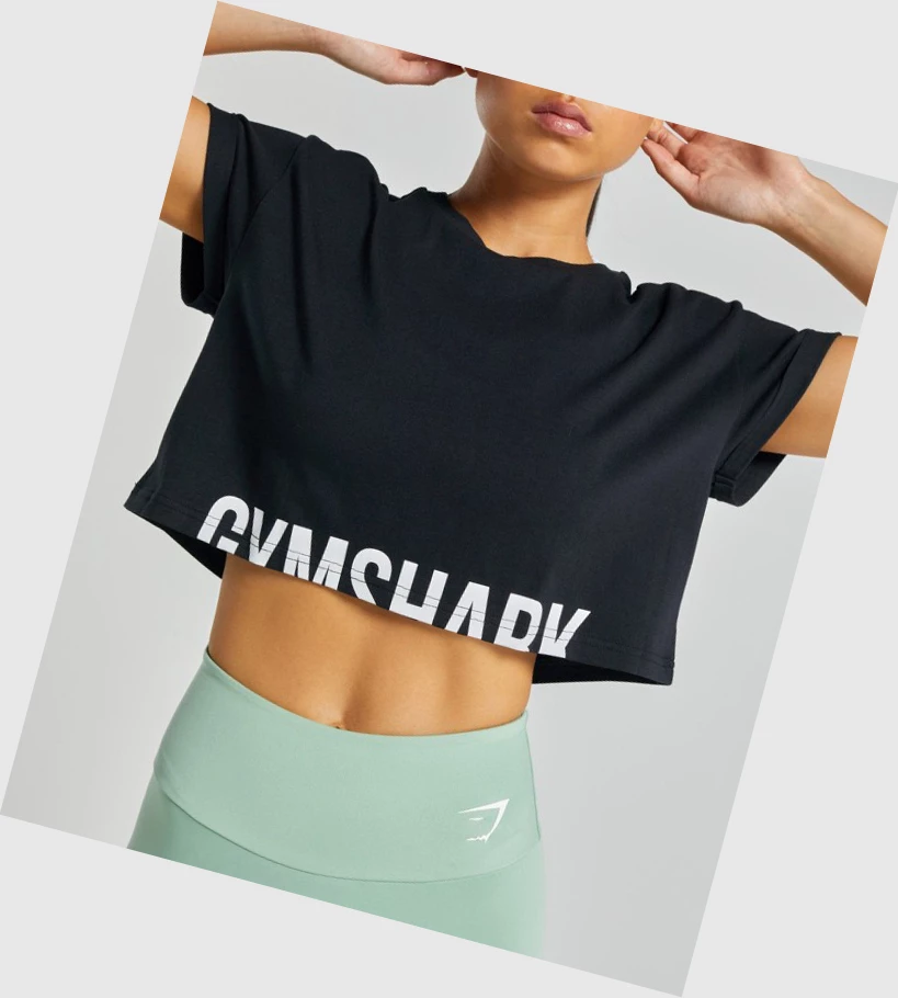 Gymshark Fraction Crop Top Gensere Dame Svarte | EZTCPK140