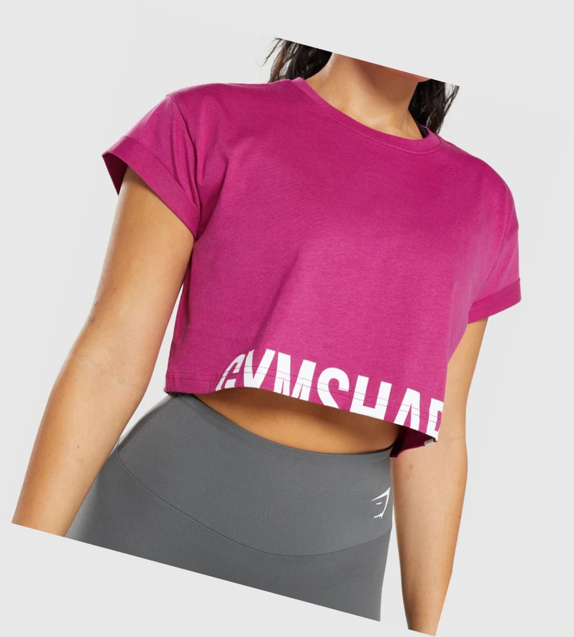 Gymshark Fraction Crop Top Gensere Dame Rosa | LMFSOH179