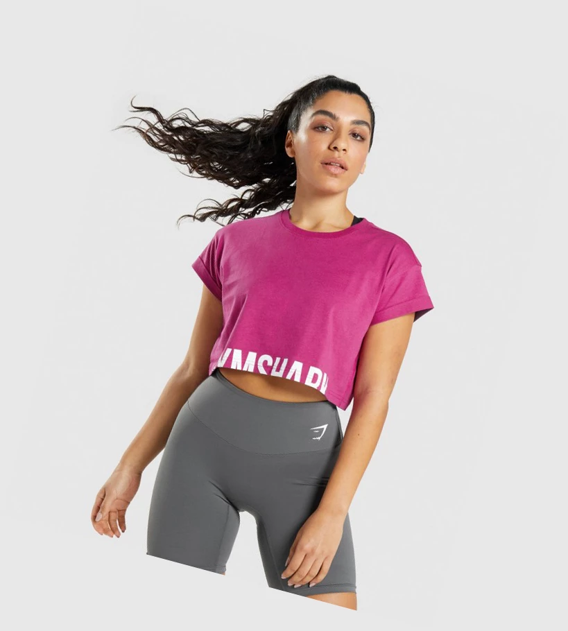 Gymshark Fraction Crop Top Gensere Dame Rosa | LMFSOH179