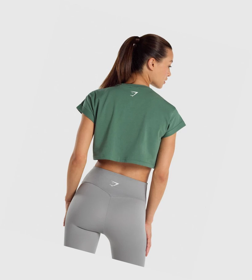 Gymshark Fraction Crop Top Gensere Dame Grønn | PNVOIS345