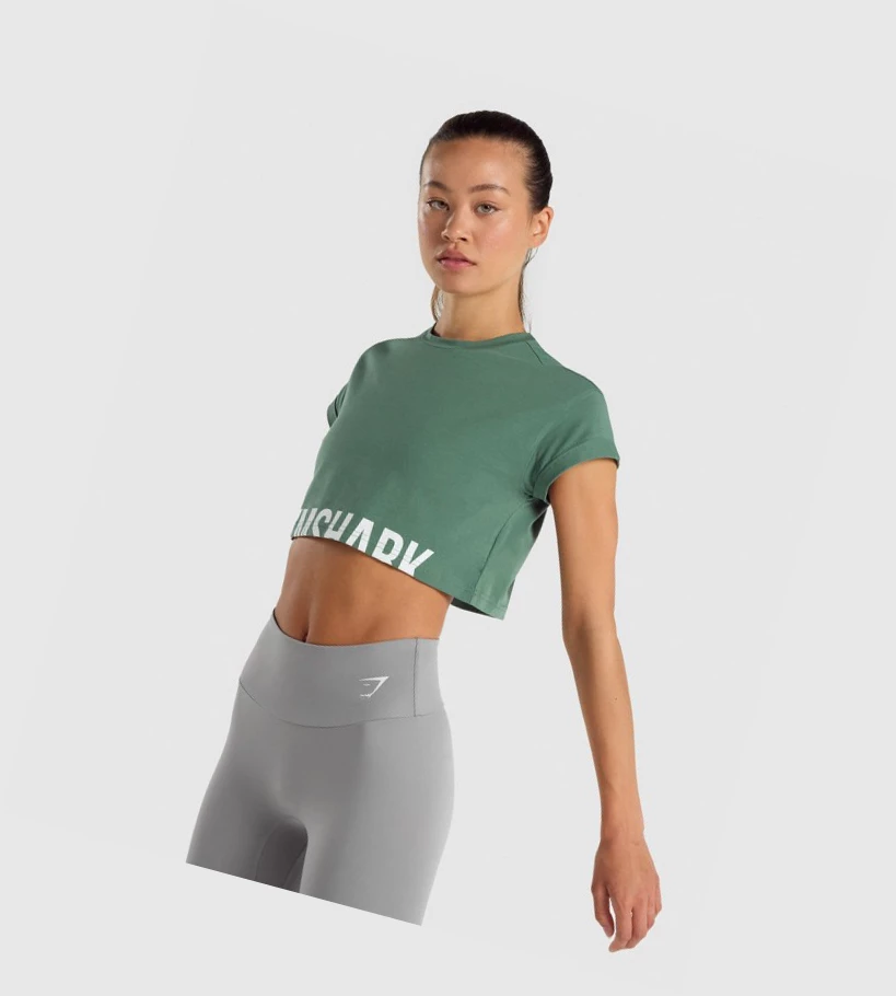 Gymshark Fraction Crop Top Gensere Dame Grønn | PNVOIS345