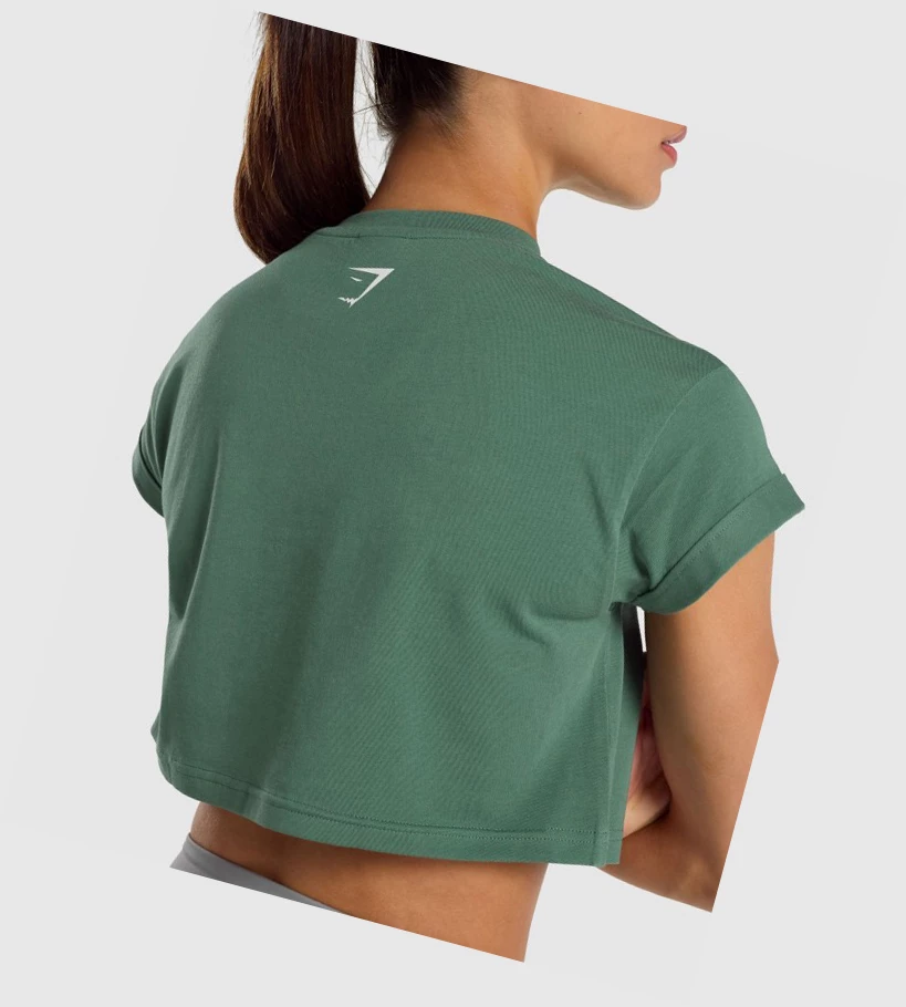 Gymshark Fraction Crop Top Gensere Dame Grønn | PNVOIS345