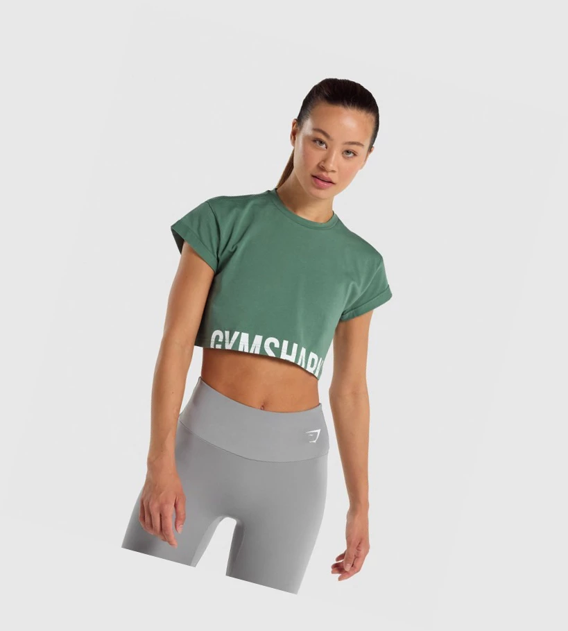 Gymshark Fraction Crop Top Gensere Dame Grønn | PNVOIS345