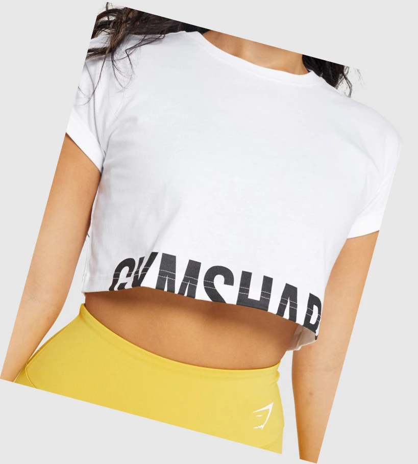 Gymshark Fraction Crop Top Gensere Dame Hvite | PWQACL927