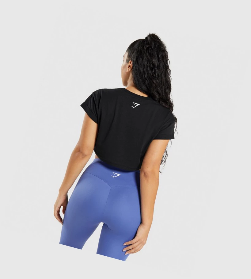 Gymshark Fraction Crop Top Gensere Dame Svarte | UXAIBO621