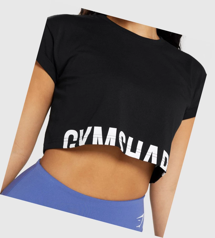 Gymshark Fraction Crop Top Gensere Dame Svarte | UXAIBO621