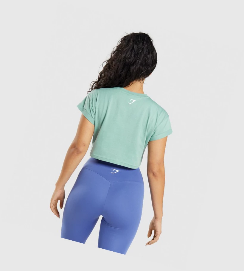 Gymshark Fraction Crop Top Gensere Dame Blå | YKNBTR743