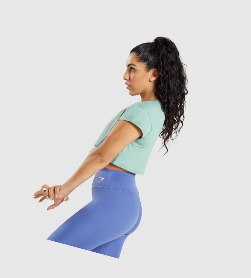 Gymshark Fraction Crop Top Gensere Dame Blå | YKNBTR743