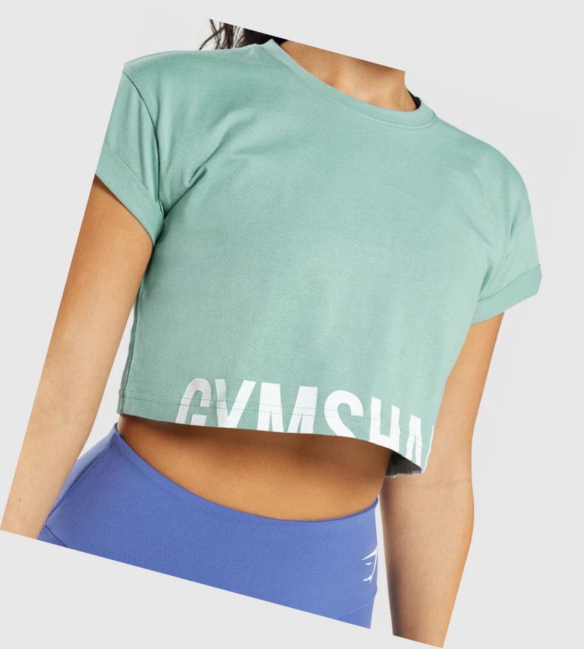 Gymshark Fraction Crop Top Gensere Dame Blå | YKNBTR743