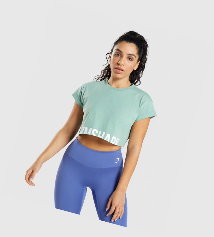 Gymshark Fraction Crop Top Gensere Dame Blå | YKNBTR743