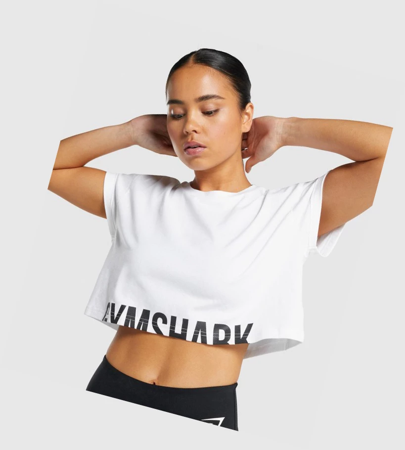 Gymshark Fraction Crop Top T-skjorte Dame Hvite | KBIDVP487