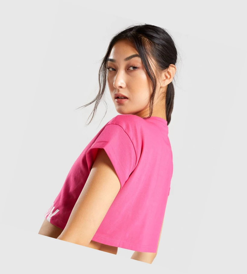 Gymshark Fraction Crop Top T-skjorte Dame Rosa | KOLFSC463