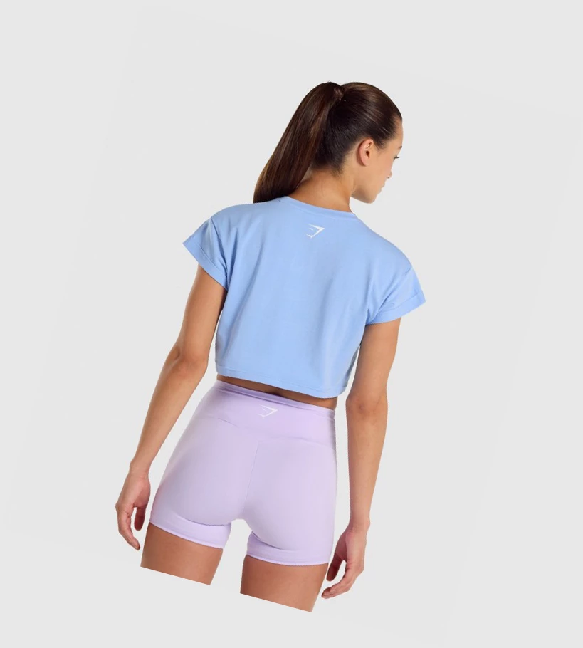 Gymshark Fraction Crop Top T-skjorte Dame Lyse Blå | RJMIZT326