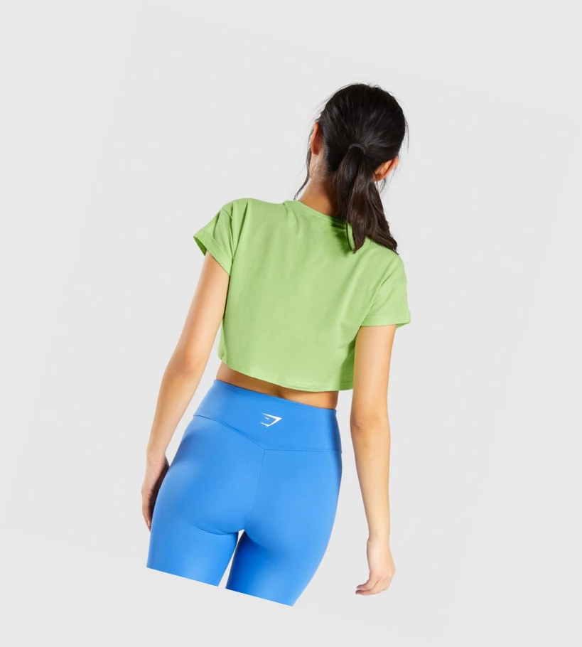 Gymshark Fraction Crop Top T-skjorte Dame Grønn | THDBXV632