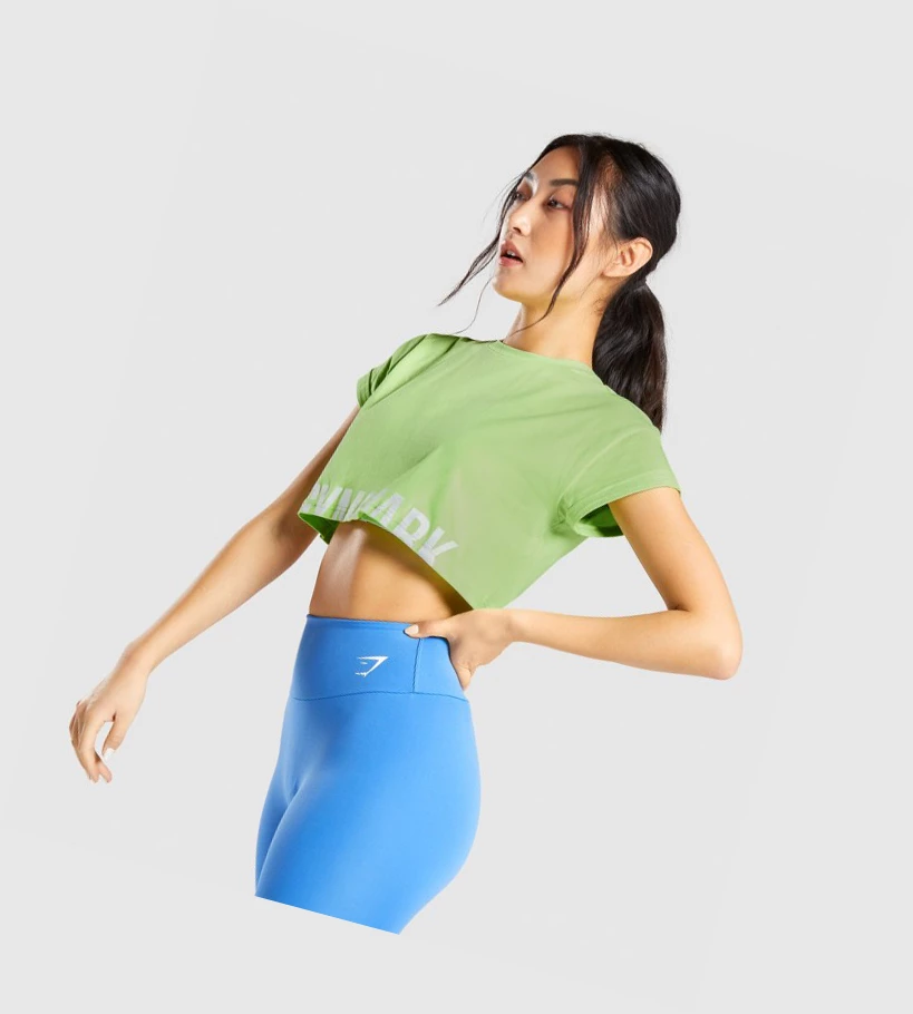 Gymshark Fraction Crop Top T-skjorte Dame Grønn | THDBXV632