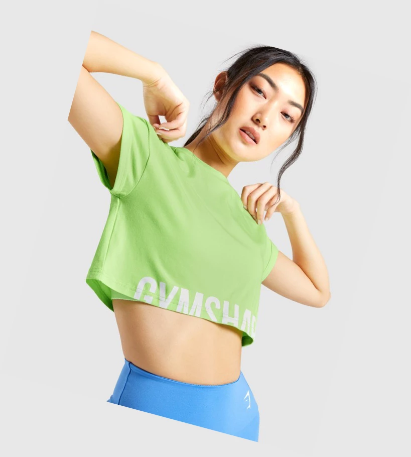 Gymshark Fraction Crop Top T-skjorte Dame Grønn | THDBXV632