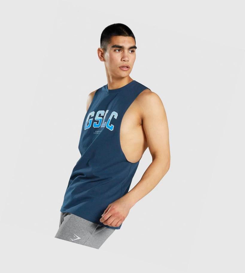 Gymshark GSLC Collegiate Drop Arm Singlet Herre Marineblå | CGWBVQ376