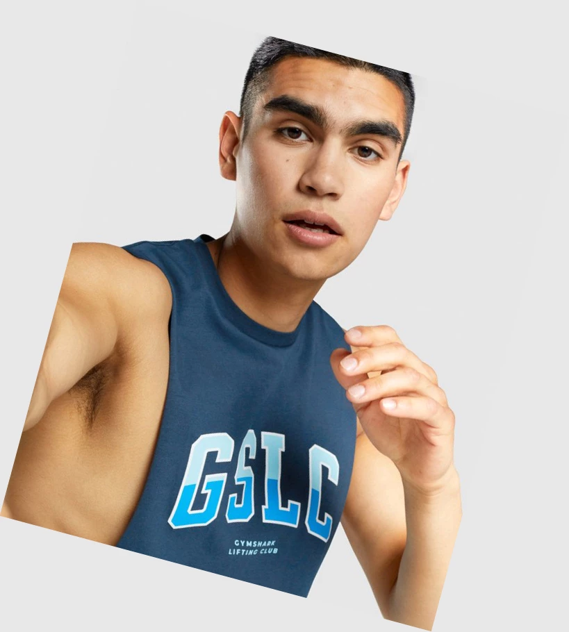 Gymshark GSLC Collegiate Drop Arm Singlet Herre Marineblå | CGWBVQ376