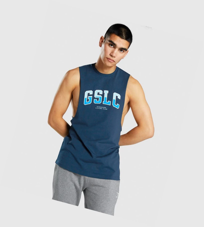 Gymshark GSLC Collegiate Drop Arm Singlet Herre Marineblå | CGWBVQ376