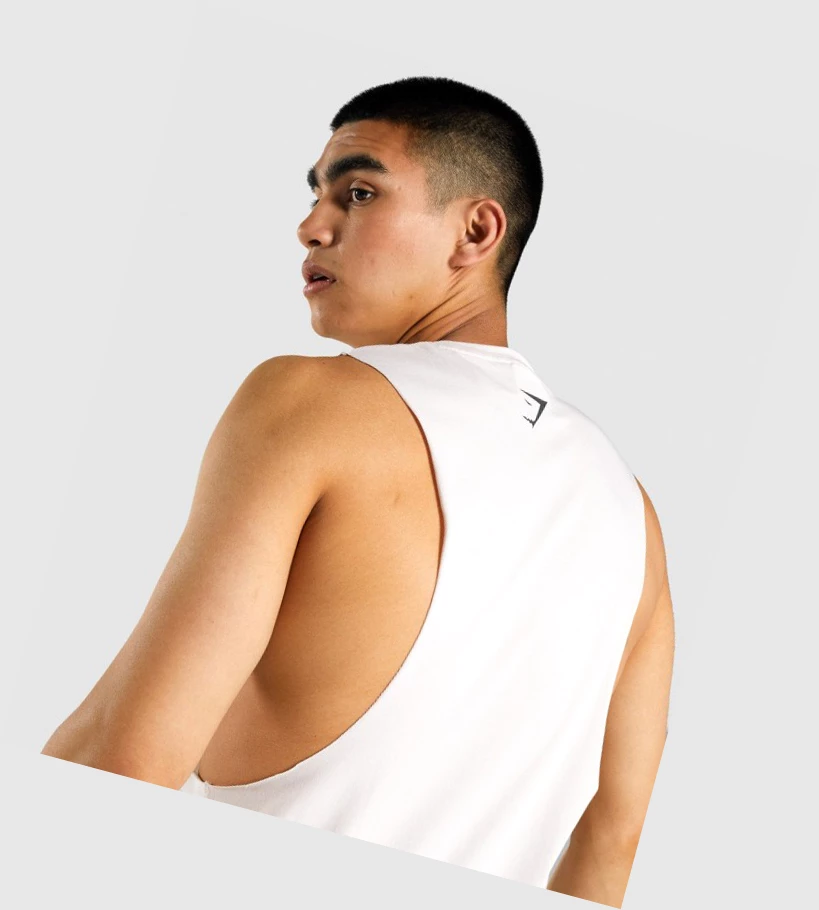 Gymshark GSLC Collegiate Drop Arm Singlet Herre Pisket Krem | SPOFJA682