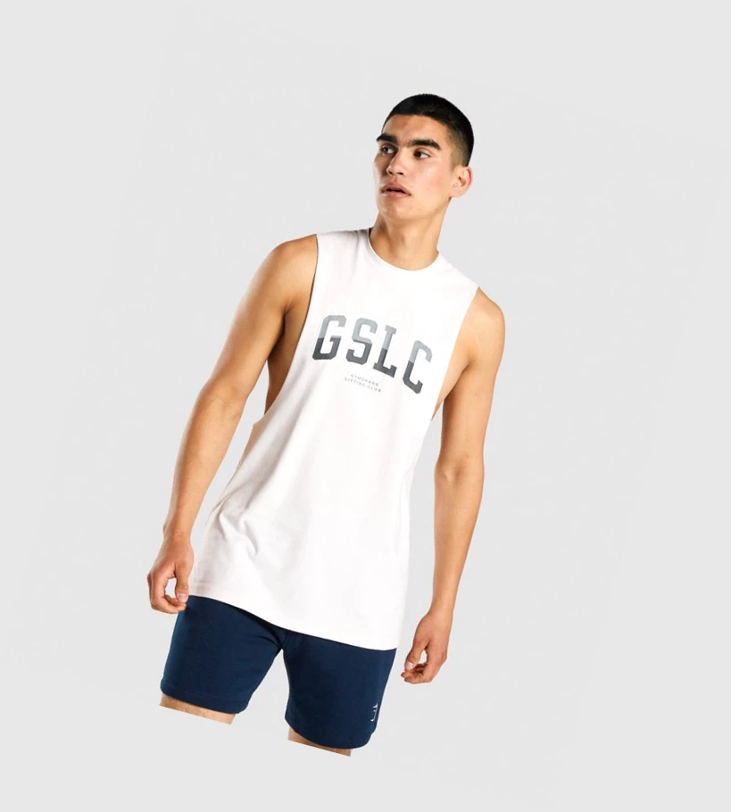 Gymshark GSLC Collegiate Drop Arm Singlet Herre Pisket Krem | SPOFJA682