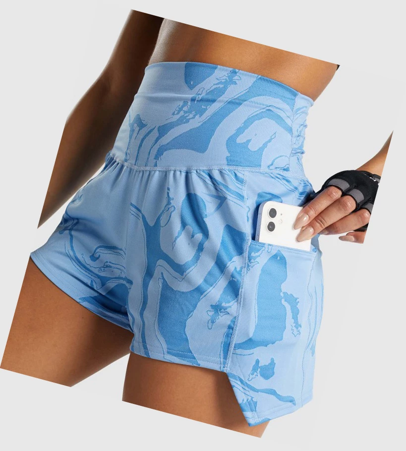 Gymshark GS Power Jacquard Shorts Dame Blå | RHIZUC142