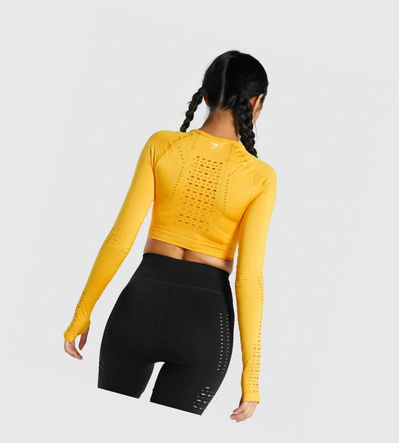 Gymshark Glow Seamless Crop Top Gensere Dame Gul | TWMEUG974