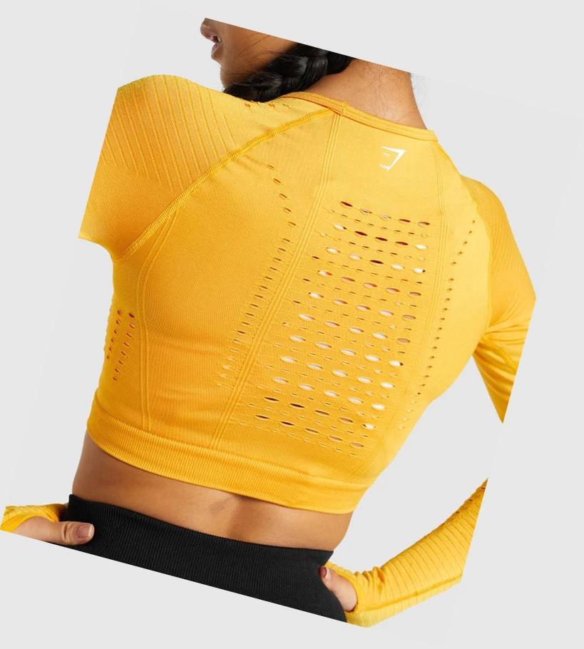 Gymshark Glow Seamless Crop Top Gensere Dame Gul | TWMEUG974