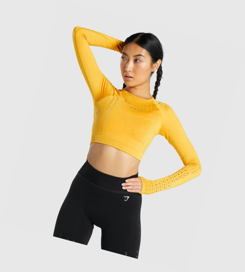 Gymshark Glow Seamless Crop Top Gensere Dame Gul | TWMEUG974