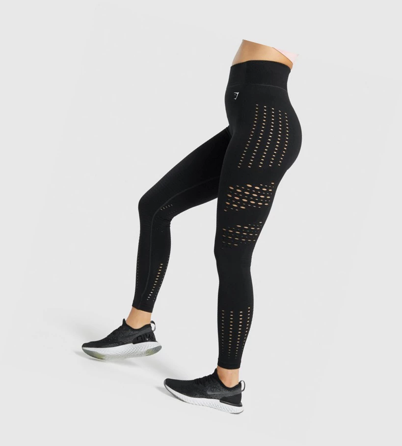 Gymshark Glow Seamless Tights High Waisted Leggings Dame Svarte | FHEZOD791