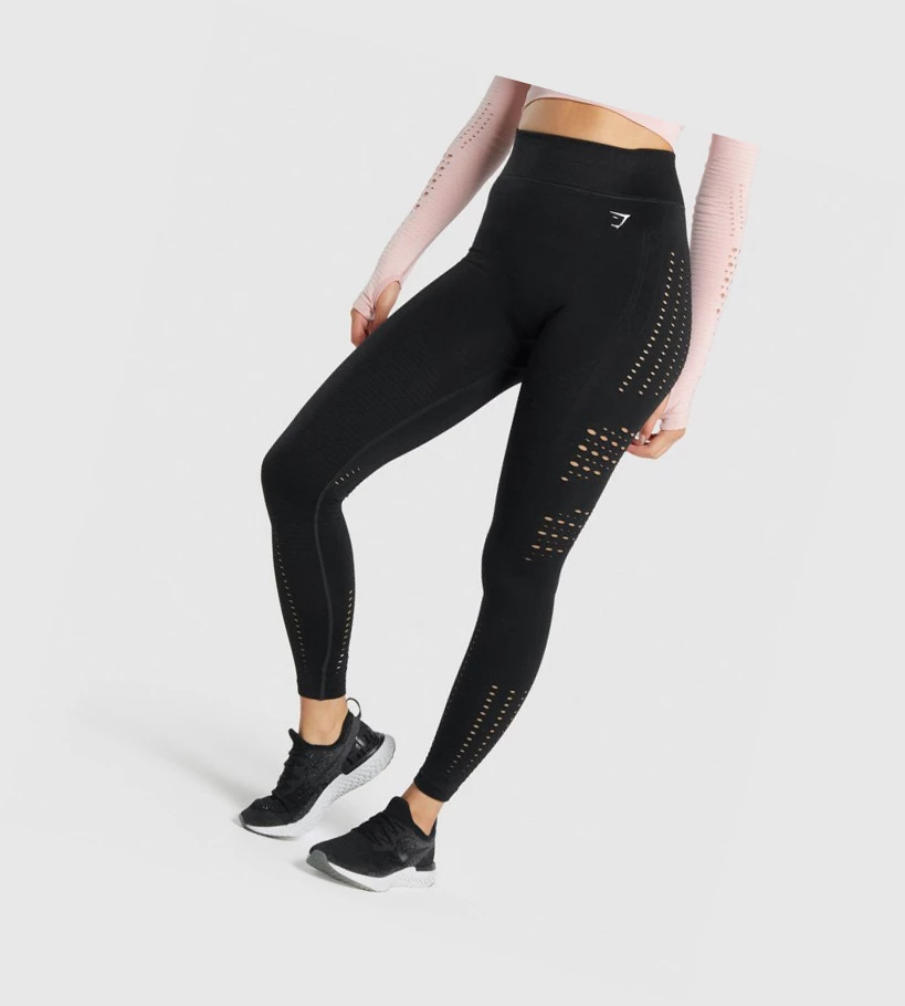 Gymshark Glow Seamless Tights High Waisted Leggings Dame Svarte | FHEZOD791