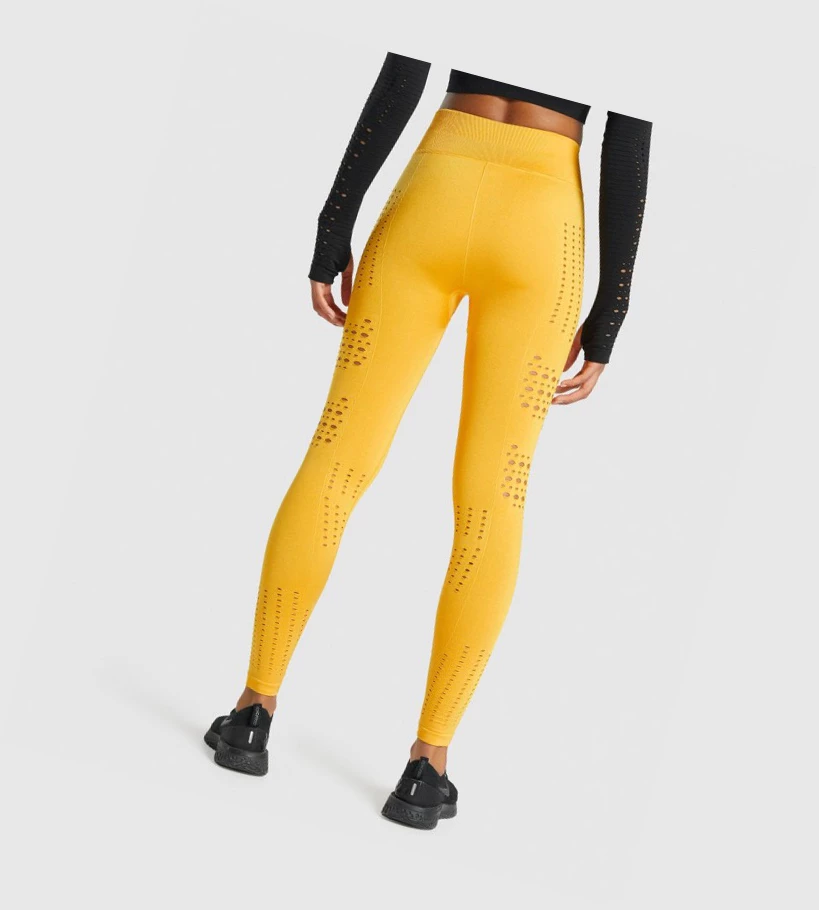 Gymshark Glow Seamless Tights High Waisted Leggings Dame Gul | SVHZFK432