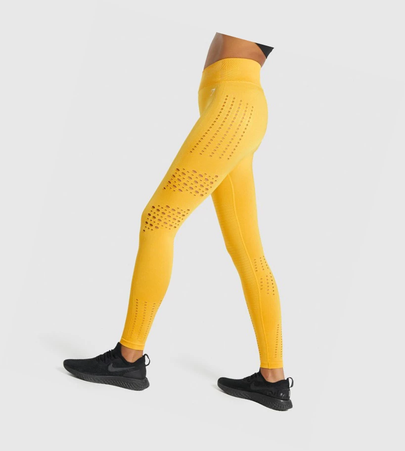 Gymshark Glow Seamless Tights High Waisted Leggings Dame Gul | SVHZFK432