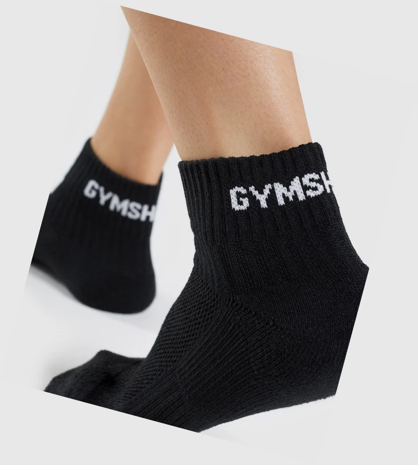 Gymshark Jacquard Quarter 3pk Sokker Dame Svarte | MFWAQS523