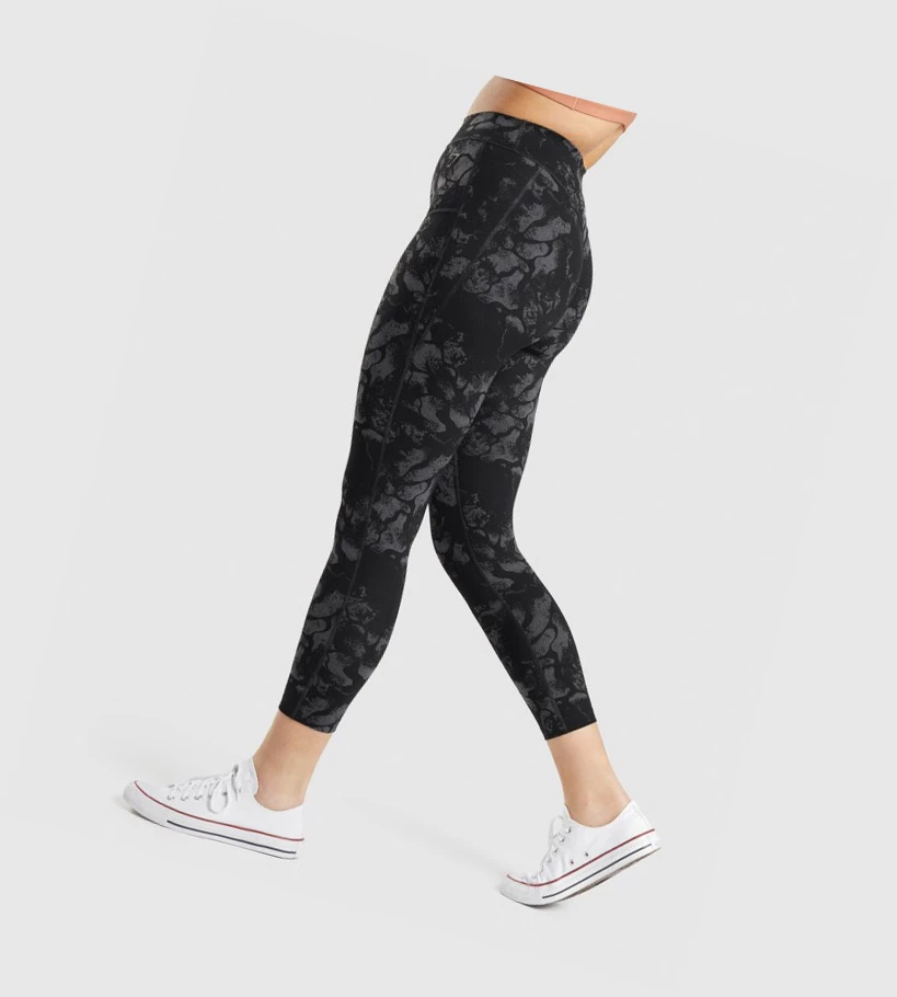 Gymshark KK Fit 7/8 High Waisted Leggings Dame Svarte Camouflage | JHRNPX598