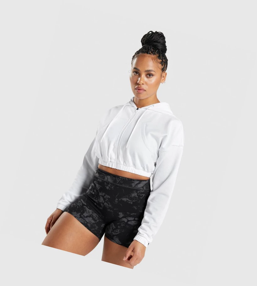 Gymshark KK Fit Zip-Up Cropped Klær Dame Hvite | WRFYGD675