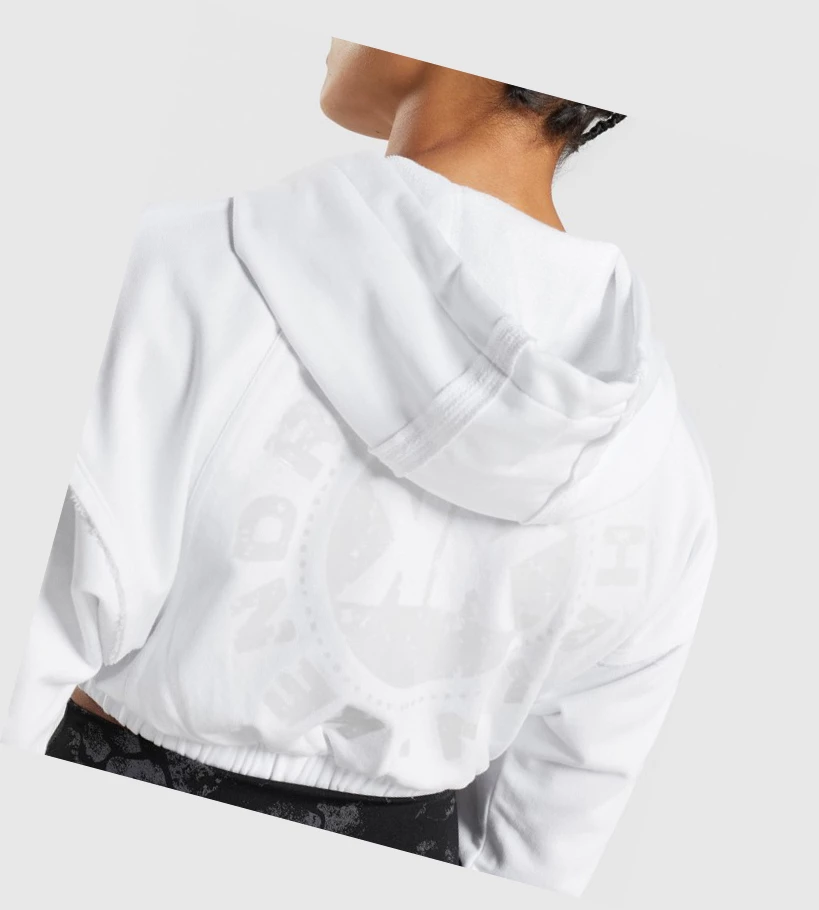 Gymshark KK Fit Zip-Up Cropped Klær Dame Hvite | WRFYGD675