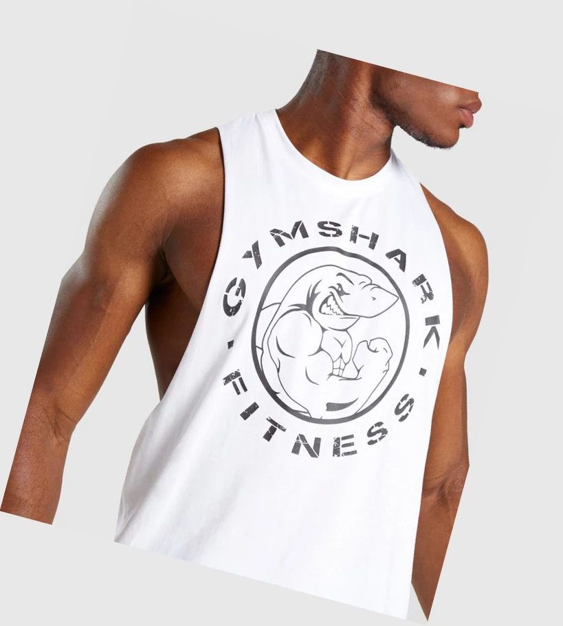 Gymshark Legacy Drop Arm Singlet Herre Hvite | NOEILX051