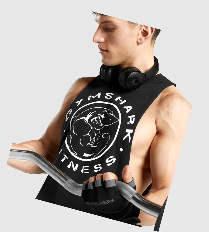 Gymshark Legacy Drop Arm Singlet Herre Svarte Hvite | UNKJIC526