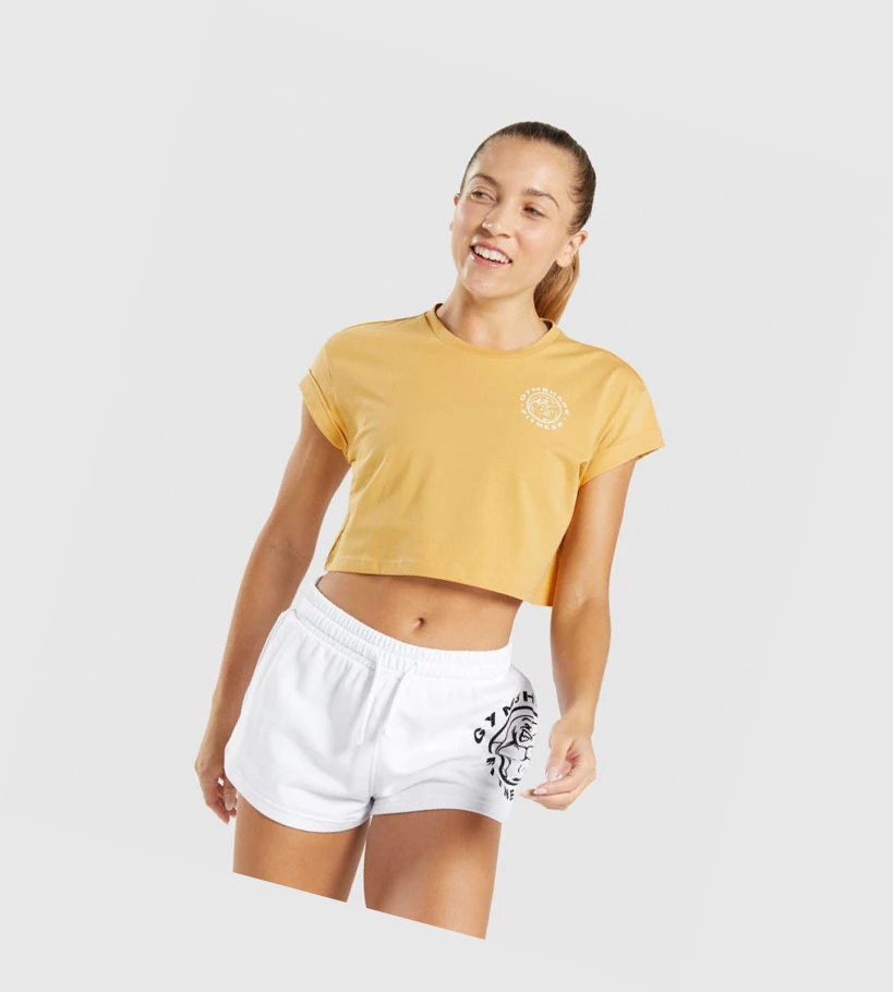 Gymshark Legacy Grafiske Crop T-skjorte Dame Gul | AJNZWT782