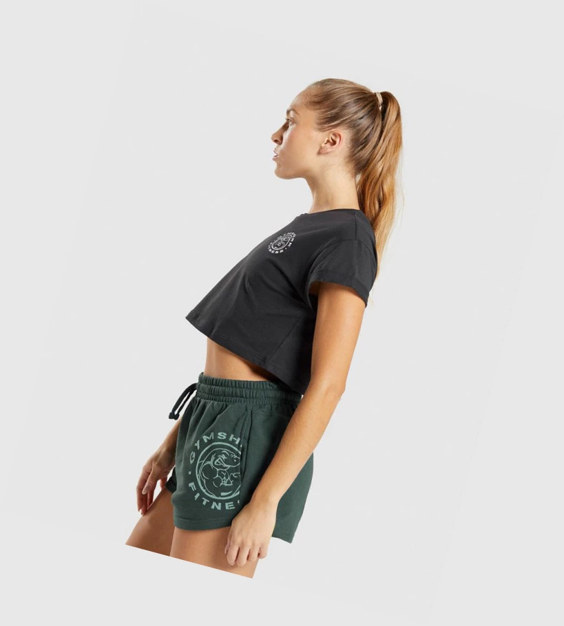 Gymshark Legacy Grafiske Crop T-skjorte Dame Svarte | HRJNQI062